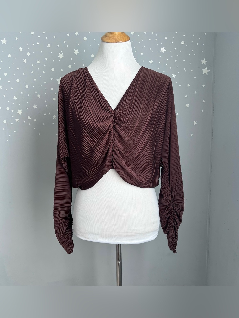Good American Always Fits Plissé Ruched Top Dark Cocoa 1/2 (S/M)